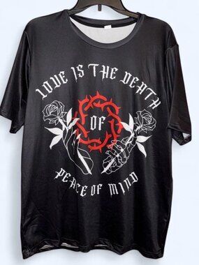 Black and Red Short Sleeve Tee with Bold Graphic Design